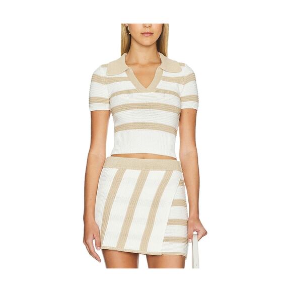 L'Academie 'By Marianna' Beige Viscose Drea Striped Knit Top Size XXS - Picture 1 of 4
